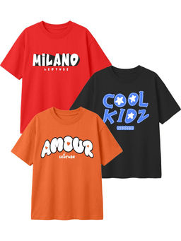 LEOTUDE - Multi-Colour Kids Oversized T-Shirt (Pack Of 3)