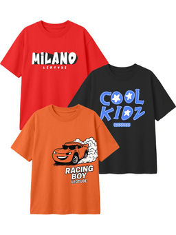 LEOTUDE - Multi-Colour Kids Oversized T-Shirt (Pack Of 3)