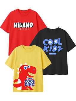 LEOTUDE - Multi-Colour Kids Oversized T-Shirt (Pack Of 3)