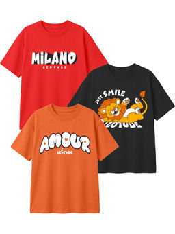 LEOTUDE - Multi-Colour Kids Oversized T-Shirt (Pack Of 3)