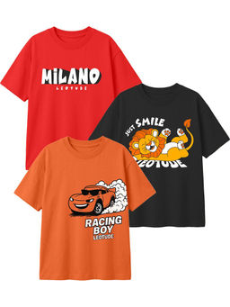 LEOTUDE - Multi-Colour Kids Oversized T-Shirt (Pack Of 3)