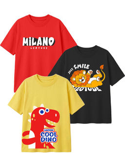 LEOTUDE - Multi-Colour Kids Oversized T-Shirt (Pack Of 3)