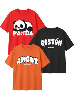 LEOTUDE - Multi-Colour Kids Oversized T-Shirt (Pack Of 3)