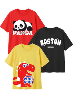 LEOTUDE - Multi-Colour Kids Oversized T-Shirt (Pack Of 3)
