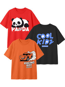 LEOTUDE - Multi-Colour Kids Oversized T-Shirt (Pack Of 3)