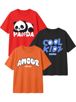 LEOTUDE - Multi-Colour Kids Oversized T-Shirt (Pack Of 3)