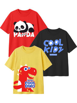 LEOTUDE - Multi-Colour Kids Oversized T-Shirt (Pack Of 3)