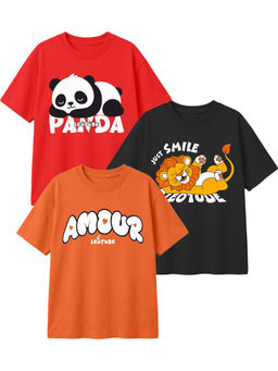 LEOTUDE - Multi-Colour Kids Oversized T-Shirt (Pack Of 3)