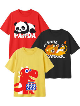 LEOTUDE - Multi-Colour Kids Oversized T-Shirt (Pack Of 3)