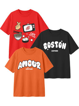 LEOTUDE - Multi-Colour Kids Oversized T-Shirt (Pack Of 3)
