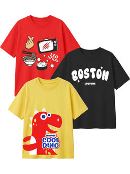 LEOTUDE - Multi-Colour Kids Oversized T-Shirt (Pack Of 3)