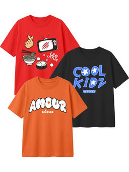 LEOTUDE - Multi-Colour Kids Oversized T-Shirt (Pack Of 3)