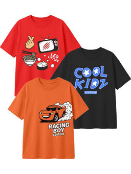 LEOTUDE - Multi-Colour Kids Oversized T-Shirt (Pack Of 3)