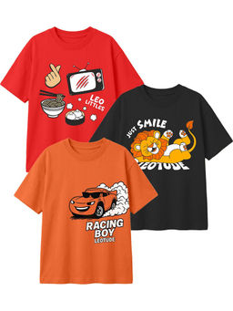 LEOTUDE - Multi-Colour Kids Oversized T-Shirt (Pack Of 3)