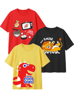 LEOTUDE - Multi-Colour Kids Oversized T-Shirt (Pack Of 3)