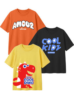 LEOTUDE - Multi-Colour Kids Oversized T-Shirt (Pack Of 3)