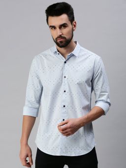 SHOWOFFFF - Men Casual Collar Neck Blue Printed Shirt