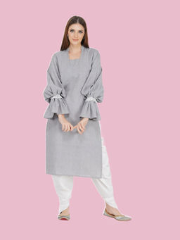 Fabnest - Chambray Straight Kurta with Balloon Sleeves