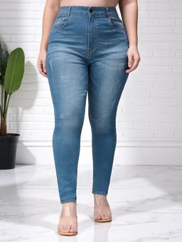 Miss Chase - Blue Denim Solid Jeans