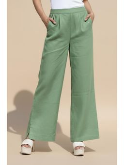 CUSTARD - Green Cotton Solid Trouser