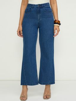 Femmella - Navy Blue Cotton Solid Jeans