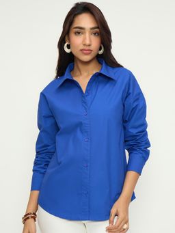 Femmella - Blue Cotton Solid Shirt