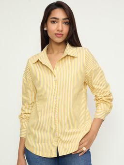 Femmella - Yellow Cotton Stripes Shirt
