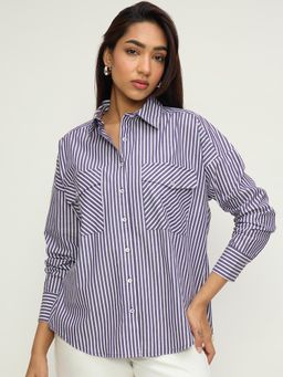 Femmella - Purple Cotton Stripes Shirt