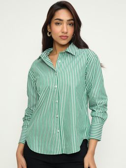 Femmella - Green Cotton Stripes Shirt