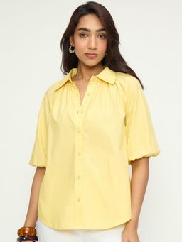 Femmella - Yellow Cotton Solid Shirt