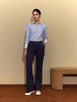 FABLE STREET - March By FableStreet Navy Blue Polyester Solid Trouser