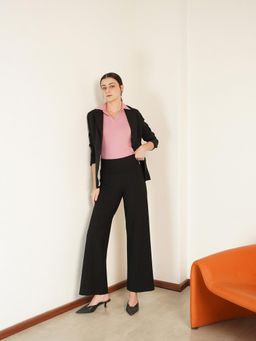 FABLE STREET - March By FableStreet Black Polyester Solid Trouser