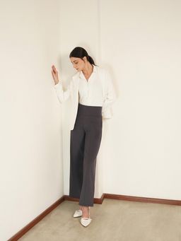 FABLE STREET - March By FableStreet Charcoal Polyester Solid Trouser