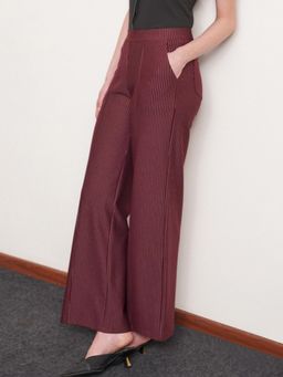 FABLE STREET - Wine Polyester Stripes Trouser