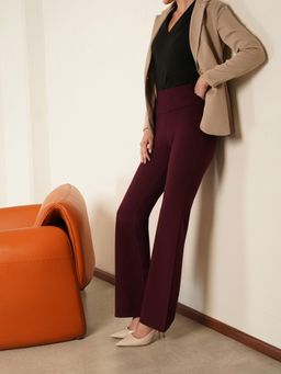 FABLE STREET - March By FableStreet Wine Polyester Solid Trouser