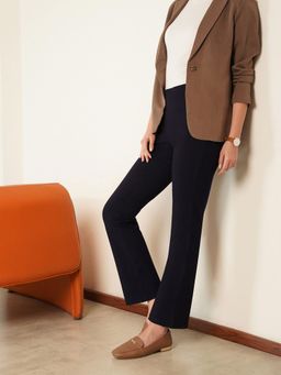 FABLE STREET - March By FableStreet Navy Blue Polyester Solid Trouser