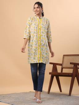 CUSTARD - Blue Cotton Printed Tunic