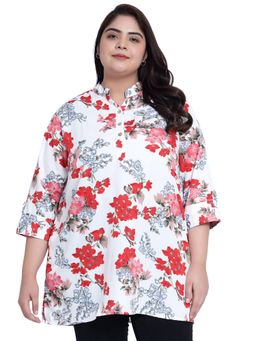Indietoga - White Polyester Crepe Floral Tunic