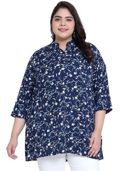 Indietoga Plus Size - Blue Polyester Crepe Floral Tunic