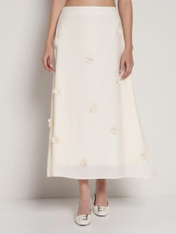 Cover Story - Beige Polyester Solid Skirt