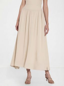 Cover Story - Beige Viscose Rayon Solid Skirt