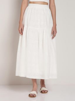 Cover Story - White Cotton Floral Skirt