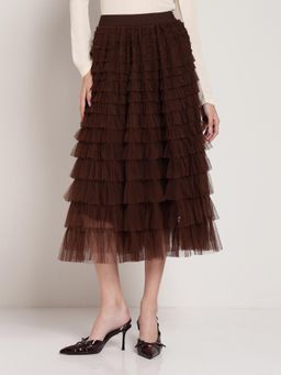 Cover Story - Brown Polyester Solid Skirt