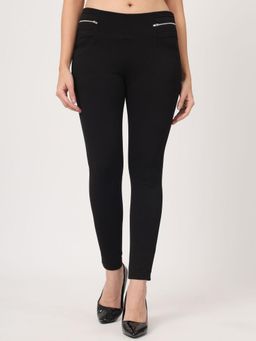 Beatnik - Black Polyester Blend Solid Jeggings
