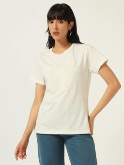 Beatnik - White Cotton Blend Solid T-Shirt