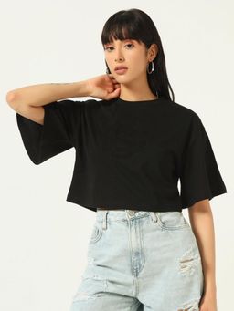 Beatnik - Black Cotton Blend Solid T-Shirt