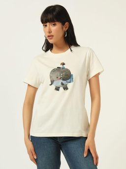Beatnik - White Cotton Blend Embellished T-Shirt