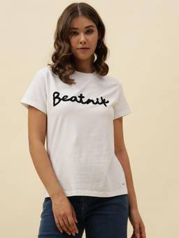 Beatnik - White Jersey Typography T-Shirt