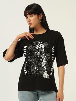 Beatnik - Black Cotton Blend Printed T-Shirt