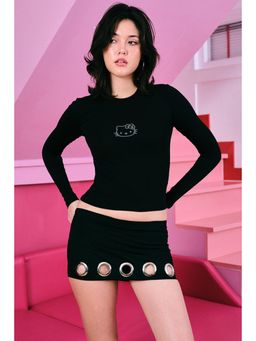 Bonkers Corner - Black Blended Embroidered T-Shirt